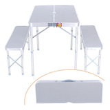 Mesa Plegable De Camping Aluminio + 2 Bancos Tipo Maletin 