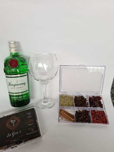 Kit Combo Box Com 6 Especiarias + Gin Tanqueray 750ml + Taça