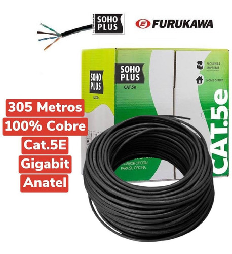 Cabo Cftv Rede Cat5e Utp 4 Pares Caixa 305 Metros Preto