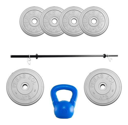 Kit Sport Maniac Barra Pesa Rusa 6 Discos Grises Pvc 20kg