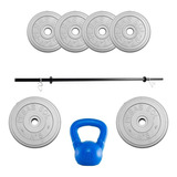 Kit Sport Maniac Barra Pesa Rusa 6 Discos Grises Pvc 20kg