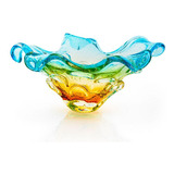 Centro De Mesa Cristal Murano Azul E Âmbar São Marcos 45cm