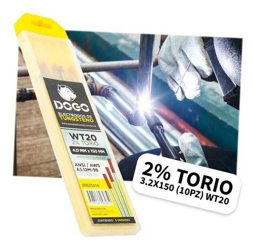 Electrodo De Tungsteno 2%torio 3.2x150 10pz Wt20