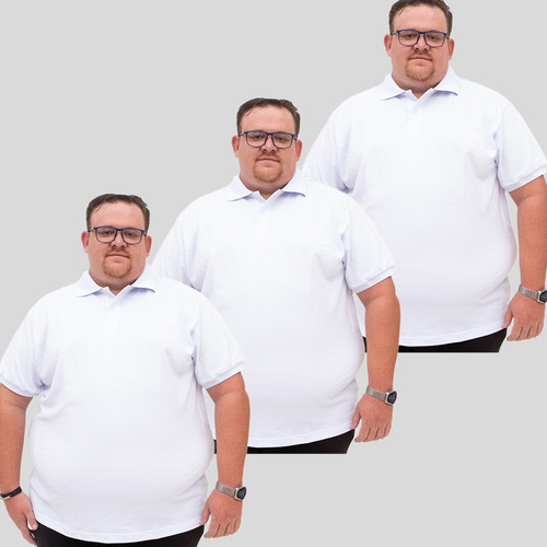 Camiseta Polo D'lujo Masculina Plus Size Kit 3 Unidades