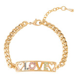 Esclava Love Nice Con Cristales Multicolor 4 Baños Oro 18k