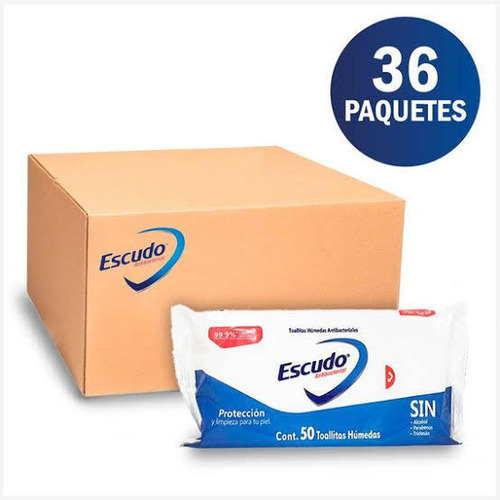 Toallitas Humedas Antibacteriales Escudo Caja Con 36 Pz.