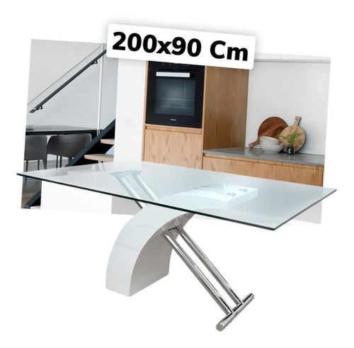 Mesa Victory De Vidrio Pata Madera Blanca /cromo 2,00x0,90 M