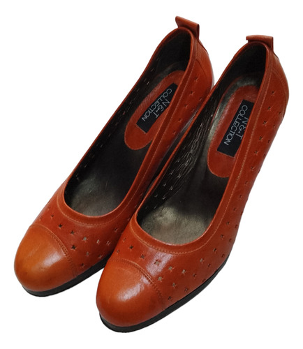 Zapatos De Cuña Corrida Dama 100% Cuero Naranja 37 Usado