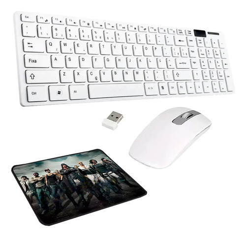 Teclado Qwerty E Mouse Wireless Usb Pc Notebook + Mouse Pad