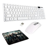 Teclado Qwerty E Mouse Wireless Usb Pc Notebook + Mouse Pad