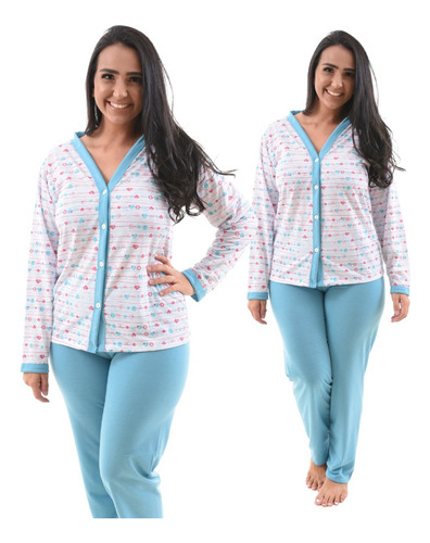 Pijama Feminino Adulto Longo De Botão Maternidade Cirúrgico
