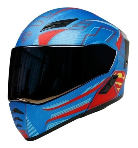 Casco Kov Estelar Dc Superman Azul Abatible Con Led De Moto Color Azul Tamaño Del Casco S