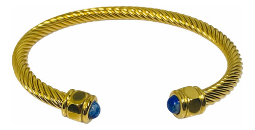 Esclava Brazalete Bañado En Oro Lapislazuli Azul Natural