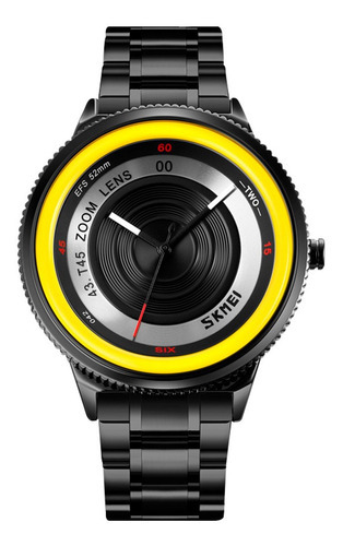 Reloj Hombre Skmei 9267 Acero Minimalista Elegante Clasico Color De La Malla Negro/amarillo