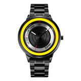 Reloj Hombre Skmei 9267 Acero Minimalista Elegante Clasico Color De La Malla Negro/amarillo