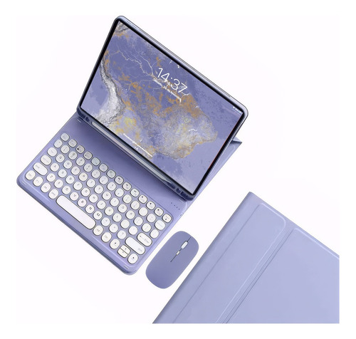 Capa + Teclado Redondo + Mouse Para Samsung Tab S7/s8