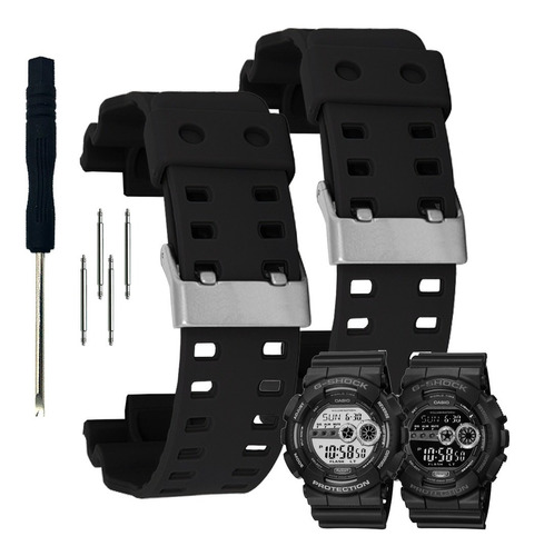 2 Correas Para Casio G-shock Gd100 Gd-100 Negro Mate