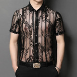 Camisa Casual Transparente De Manga Corta Para Hombre Transp