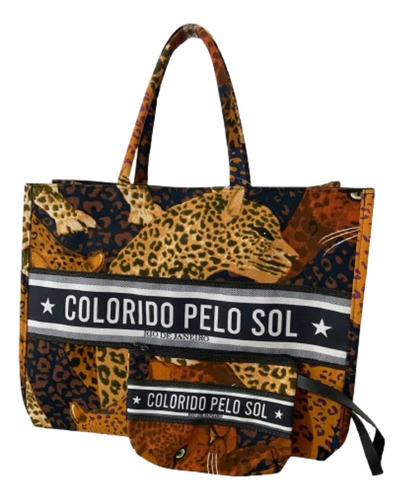 Bolsa Maxi Feminina De Tecido Colorida Com Ziper E Clutch 