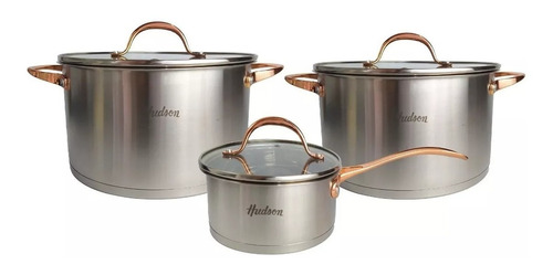 Set 3 Ollas  Hudson Acero Inox Rose Gold Inducción 6pz