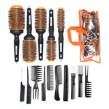 Kit 5 Escovas Termicas Vazadas Salon Profissional 10 Pentes Cor Preto