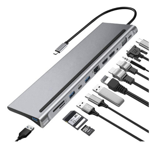 Adaptador Hub 12 Em 1 2xusb-c 2xhdmi Vga 4k 2xusb 3.0 Pd