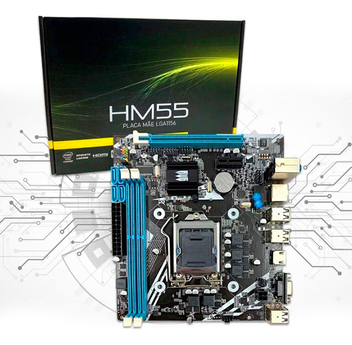 Placa Mãe Lga1156 Hm55 16gb Ddr3 Chipset Core I3/i5/i7 Cor Preto