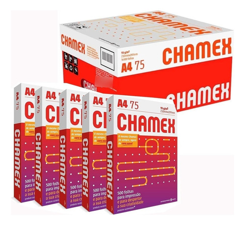 Kit 5 Pacotes Papel Sulfite Chamex A4 75g 500 Folhas Resmas