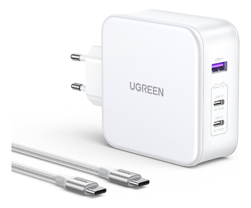  Ugreen Cargador Gan Tech Fast 140w 2 Usb-c / Usb-a Blanco C