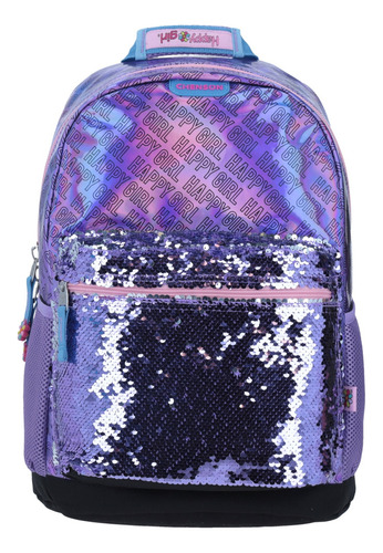 Mochila Happy Girl Lentejuela Reversible Violeta Primaria Chenson