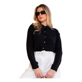 Camisa Feminina Alongada Manga Longa Viscose