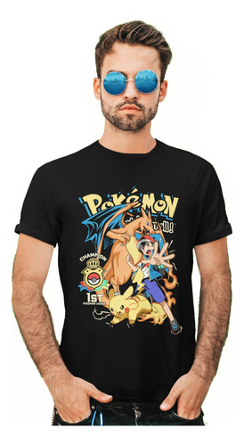 Playera Pokemon Ash Campeón/charizard Y Pikachu