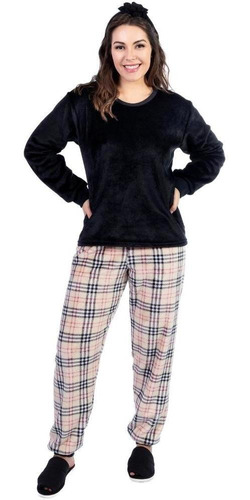 Pijama Feminino Peluciado De Inverno Flanelado Manga Longa