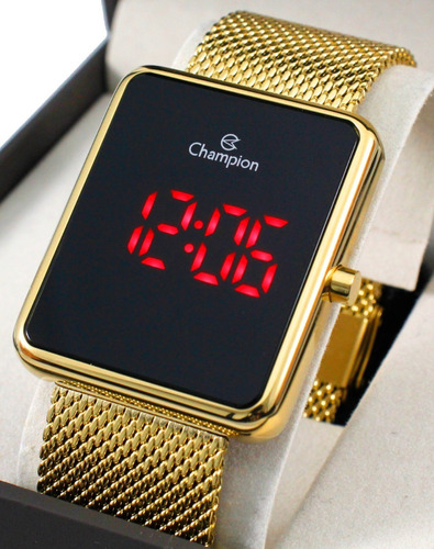 Relógio Champion Feminino Digital Quadrado Dourado  Ch40080v