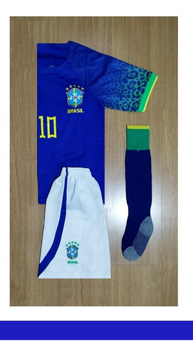 Uniforme Infantil Completo Seleção Brasil 2023 Neymar 10