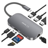 Tubo Usb C Hub   C 8 En 1 Con Puerto Ethernet 4 K Usb C A