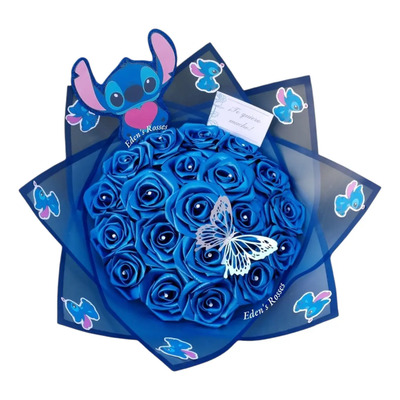 Ramo De Stitch 20 Rosas Eternas Azul