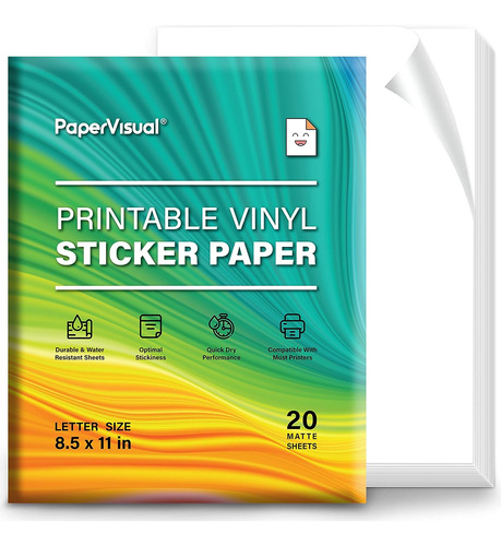 Papel De Vinilo Permanente Imprimible 20 Hojas Papervisual