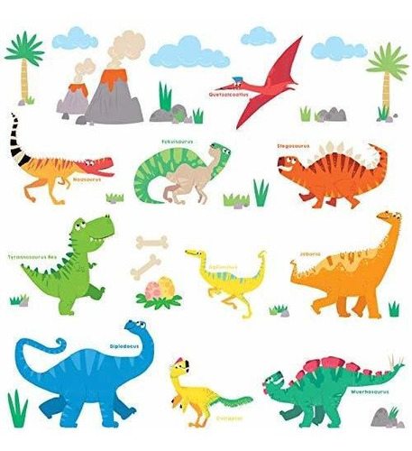 Vinilos Infantiles De Dinosaurios Coloridos Para Pared.