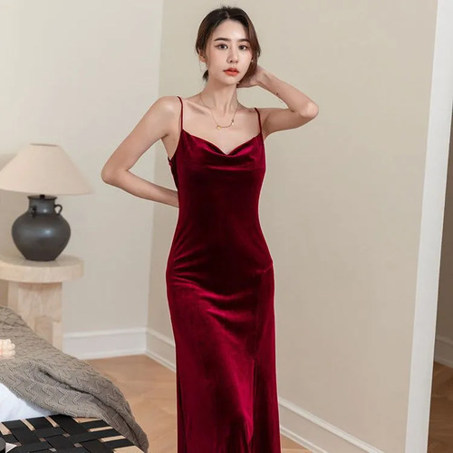 Conjunto De Bata Y Camisón De Terciopelo Rojo Para Boda De 1