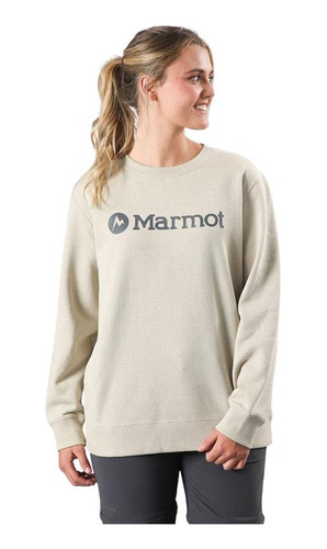 Poleron Mujer Marmot Logo Crew Beige