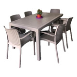 Set Jardin Simil Rattan De Exterior Mesa + 6 Sillas Voss2000