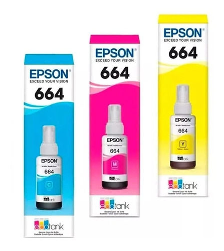 Kit De 3 Tintas T664 Epson Cyan, Magenta, Yellow