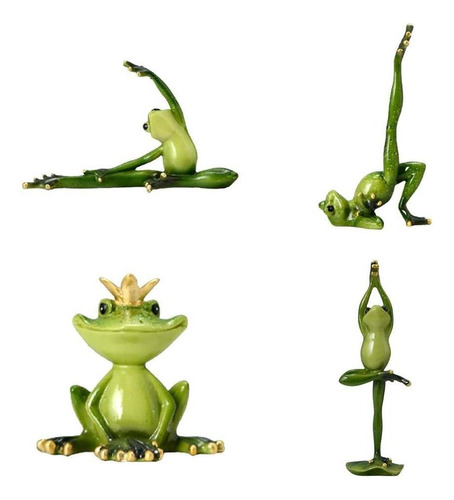 4x Animal Resina Yoga Figuras De Rana Artesanía Verde Hogar