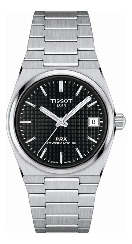 Reloj Tissot Prx Powermatic 80 Lady 35mm T1372071105100 Color De La Malla Plateado Color Del Bisel Plateado Color Del Fondo Negro