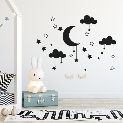 Adesivo Parede Decoração Quarto De Bebê Nuvem Estrelas E Lua