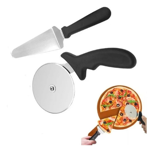 Set Para Cortar Pizza Acero Inoxidable Rebanador + Espatula 