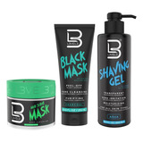 Kit Barberia Level 3 Gel Afeitar + Black Mask + Exfoliante