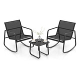 Set De Mesa Y 2 Sillas Mecedoras P/jardín Negras Gpl