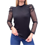 Blusa Mangas Microtul Dama Moda Elegancia Tendencia